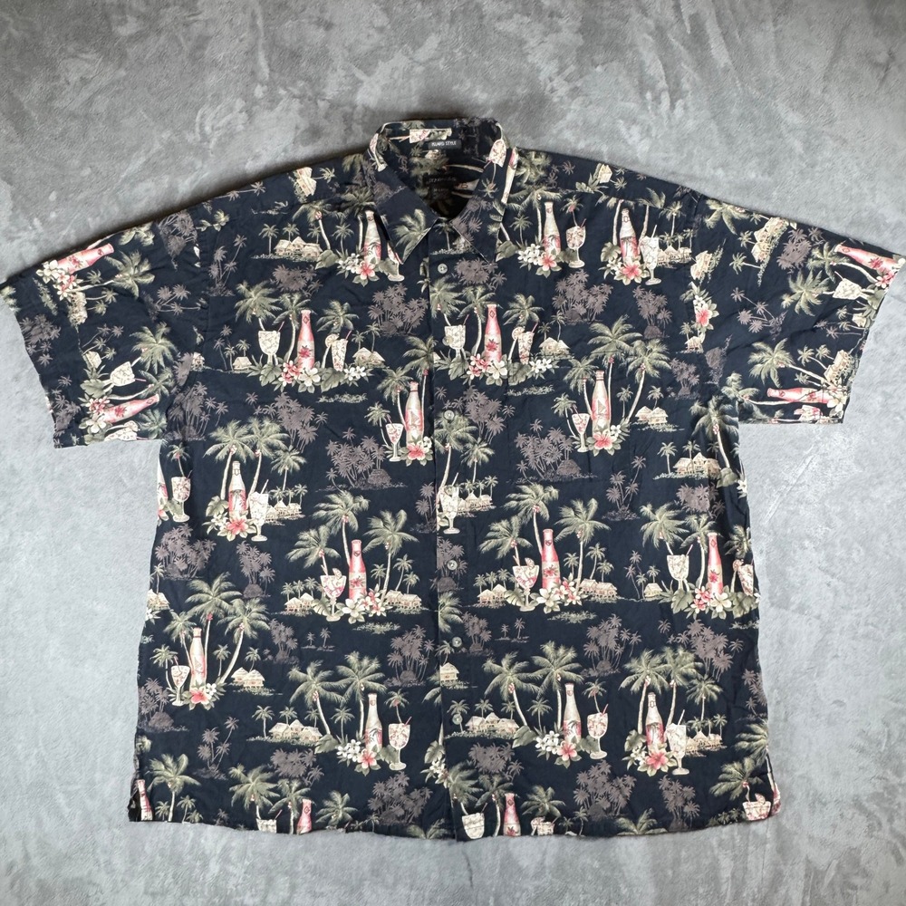 St Johns Bay Island Style Mens 2XL Navy Tropical Palm Tree Aloha Shirt